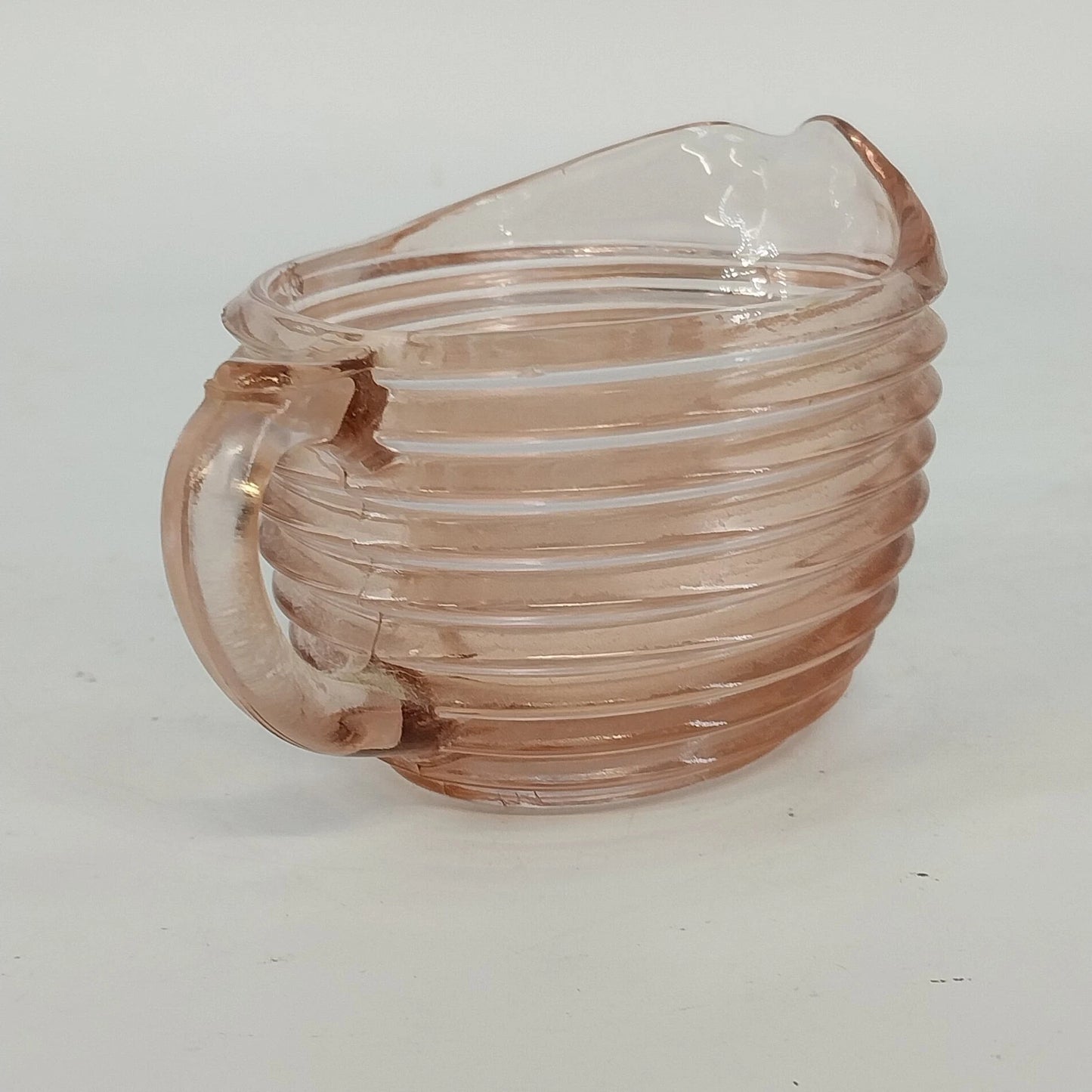 Anchor Hocking Depression Glass Creamer 5" Manhattan Pink Horizontal Ribbed Vtg