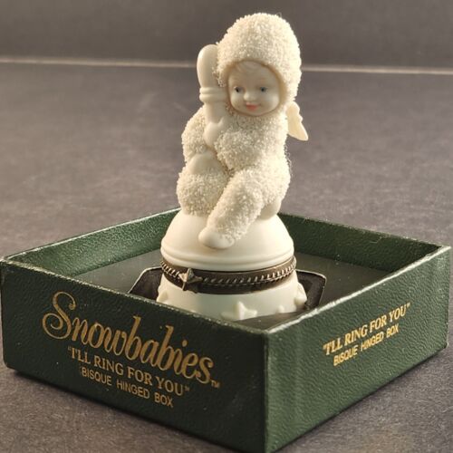 Snowbabies Dept 56 Bisque Hinged Box I'LL RING FOR YOU 68928 Retired 7"