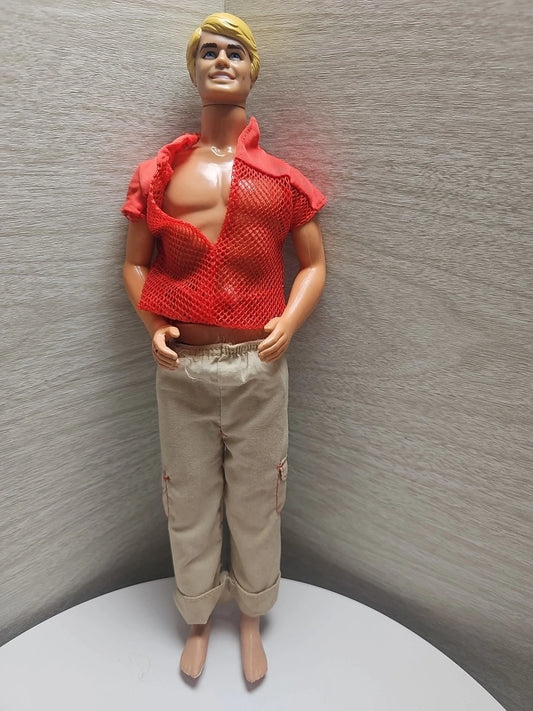 Ken Doll 1968 Mattel Blonde Painted Hair Red Shirt Vintage