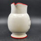 Four’s Gift Rooster Pitcher 9.5" White Ceramic Red Trim w Handle 2003 Farmhouse