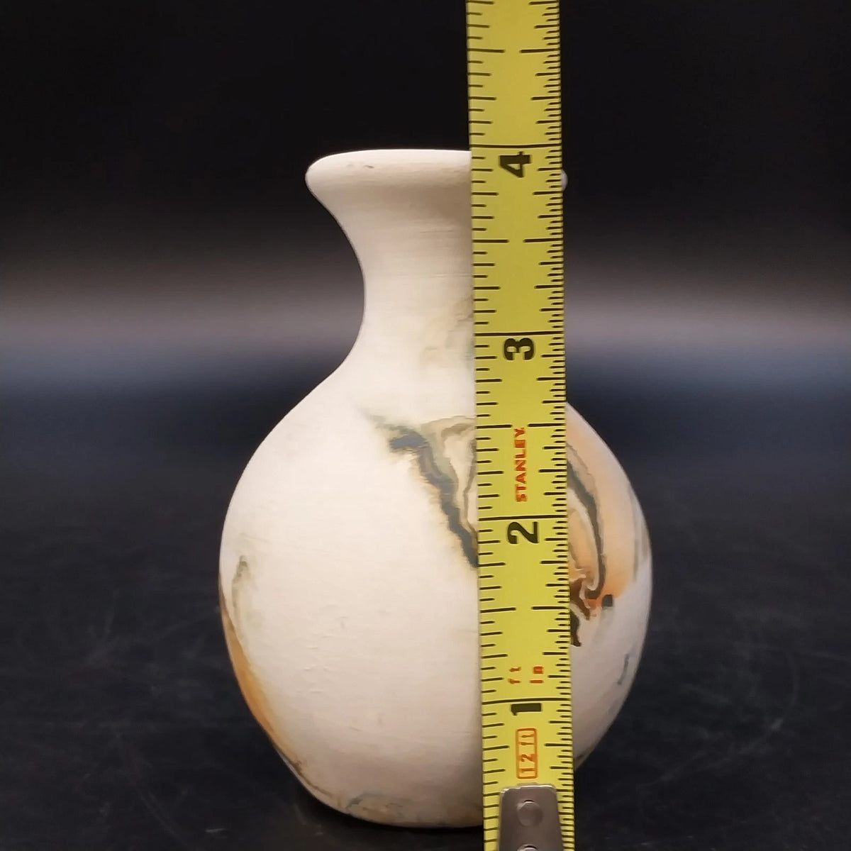 Nemadji Indian Pottery Bud Vase Orange Brown Green Marbled Clay Swirl 4" Vintage