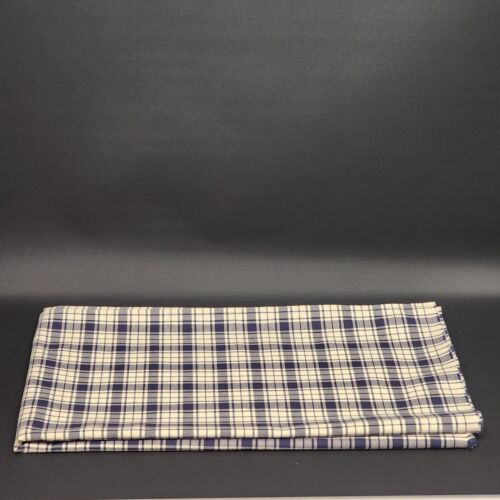 Navy Blue and White Plaid Rectangle Tablecloth 106 x 47 Inches Vintage