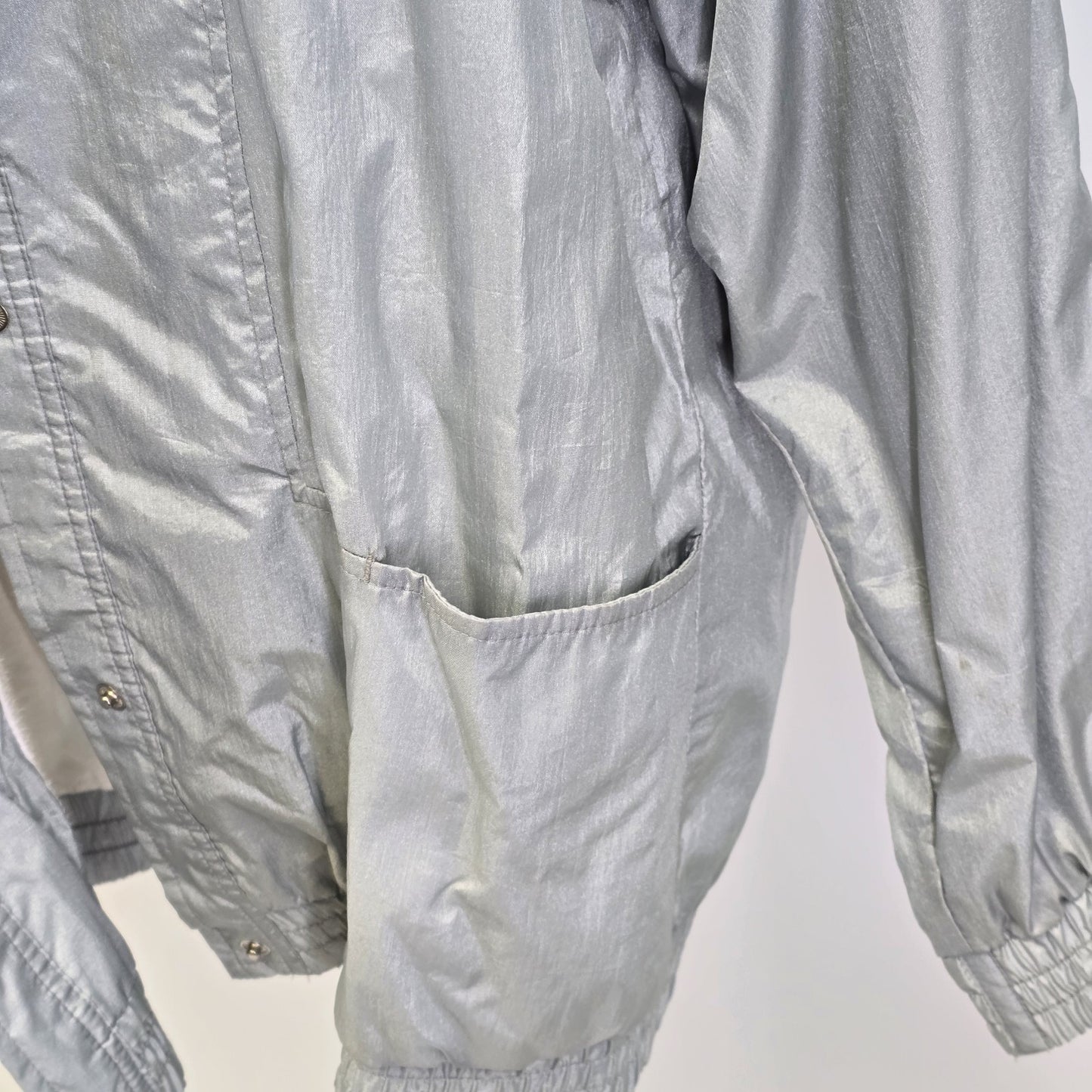 Haband Outwear Windbreaker Women's Silver Gray Metallic Crinkle Jacket Medium