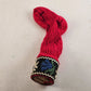 Red Christmas Stocking Piggy Bank Style Cotton Decoration w Wooden Top Germany