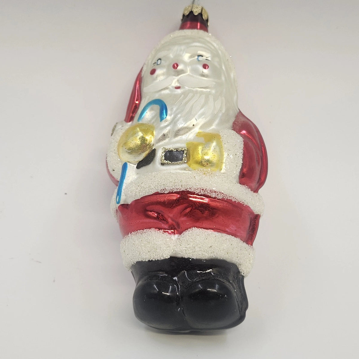 Santa Claus Hand Painted Blown Glass Christmas Hanging Ornament 5.25" Candy Cane