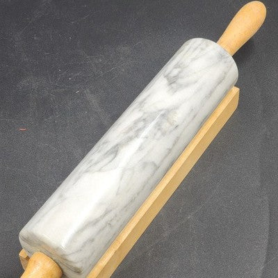 Gray Swirl Marble Rolling Pin 10" Long with Wood Handles 18" and Wood Cradle