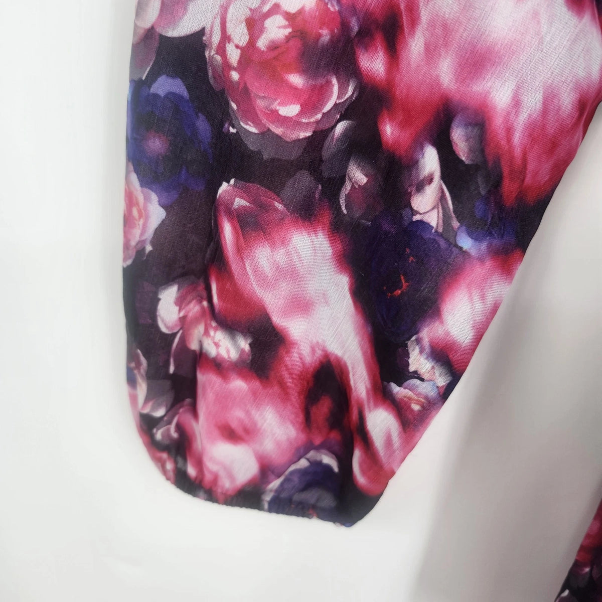 Jennifer Lopez JL Women's 0X Floral Chiffon Blouse Pink Purple Navy Long Sleeve