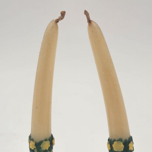 2 pc Erzgebirge Wood Miniature Candle Holders Tapers Yellow West Germany 5"