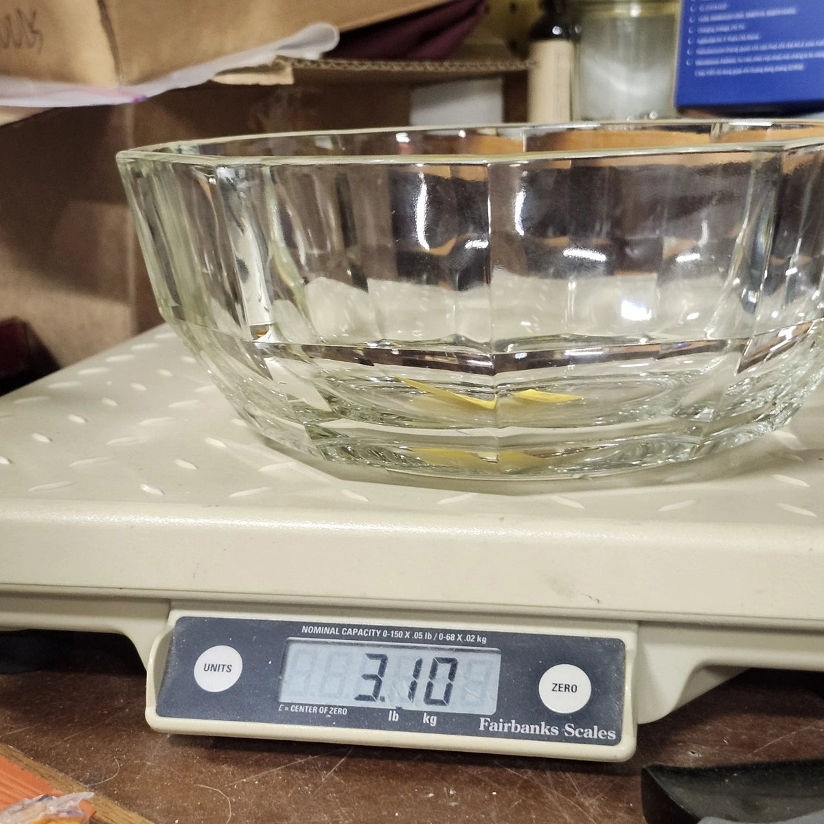Clear Glass 10 Sided Serving Bowl 8.5" Heavy Paneled Thick Faceted Sides Vtg