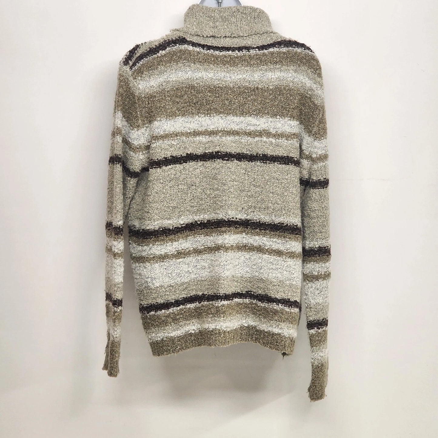 Cato Women Large Striped Turtleneck Sweater Brown Tan White Chunky Knit Pullover
