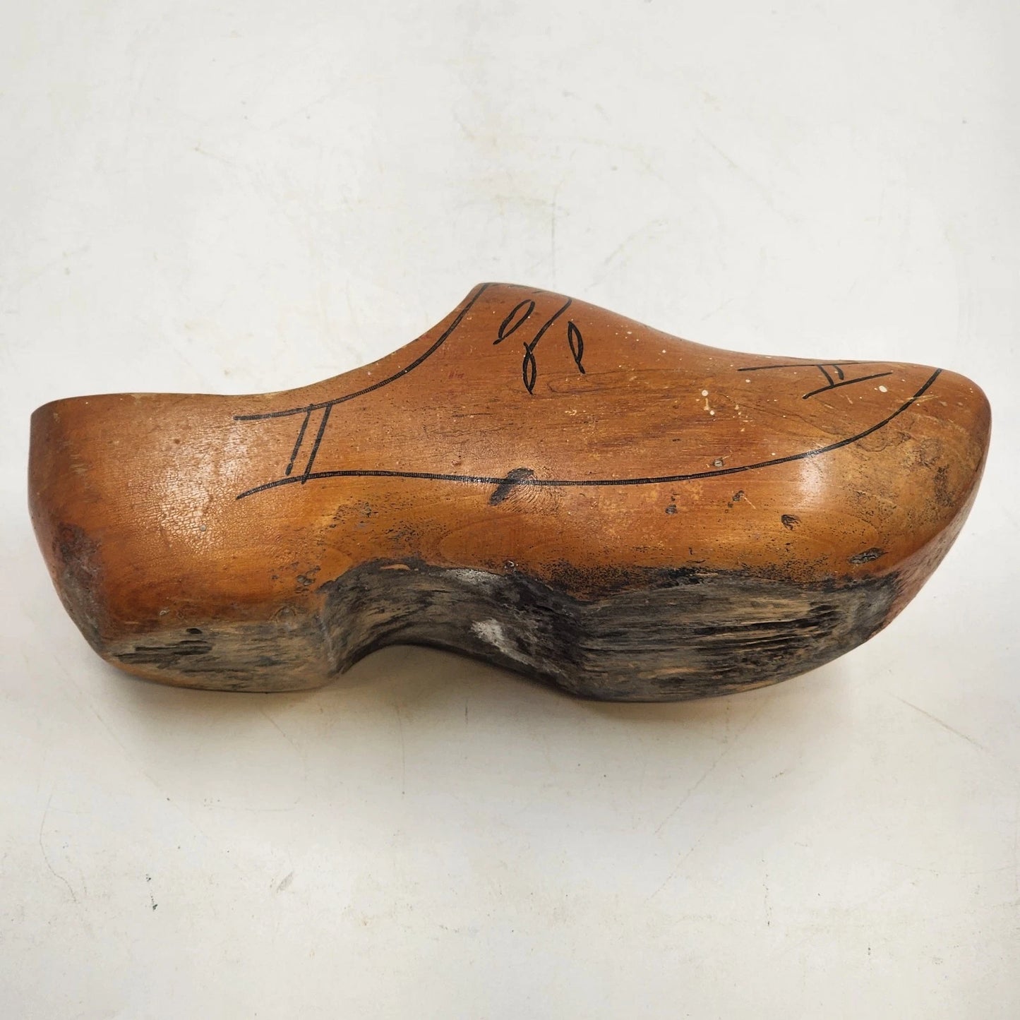 Hand Painted Single Dutch Wooden Clog Shoe Klomp Marked Holland Windmill Varnish