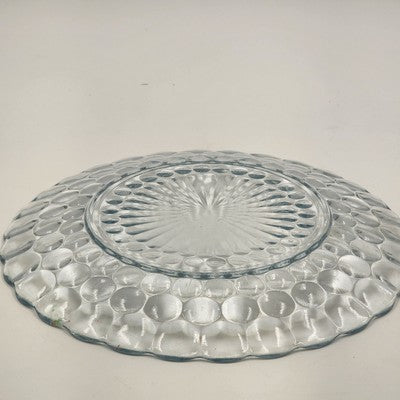 3 Aqua Blue Bubble Anchor Hocking Dinner Plate Depression Crystal Glass 9.5"