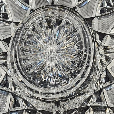 Brilliant Cut Glass Oval Divided Veggie Tray Stars Lines Scallop Edge Center Lid