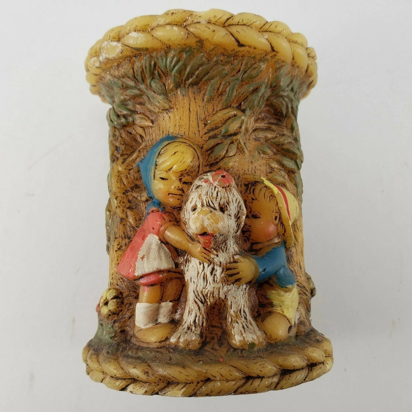 2 Alpine Originals Pillar Candles 1978 Kids Dog Doll Lamb Hand Painted Hong Kong