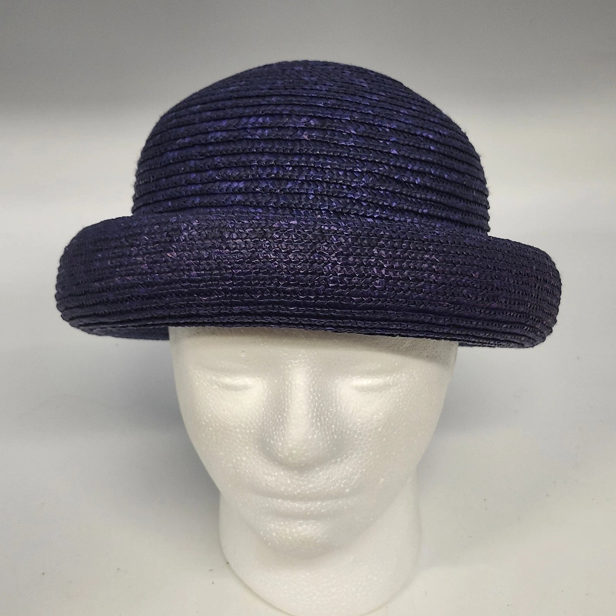 Purple Straw Bowler Cloche Hat Women's One Size Rolled Brim Summer Sun Hat
