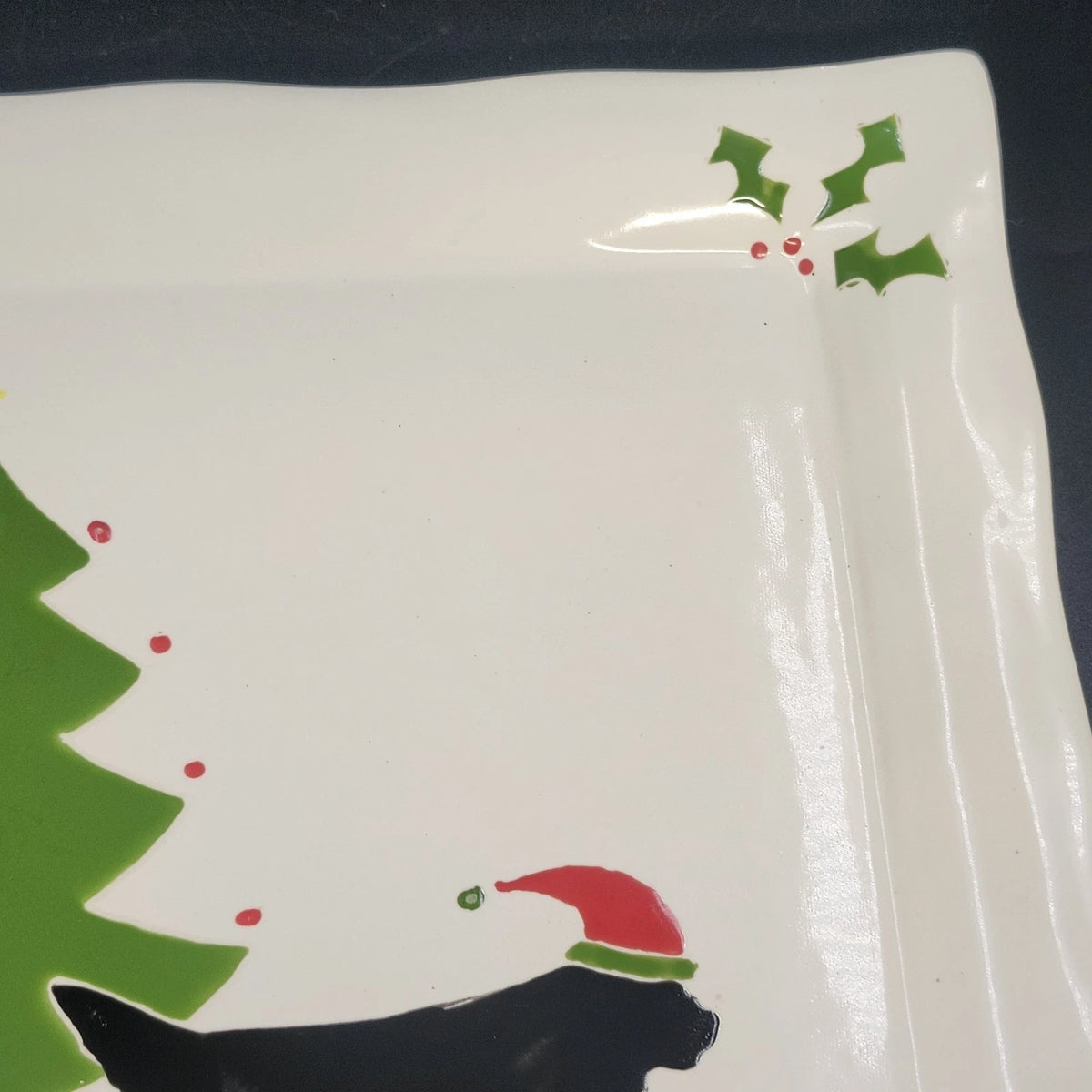 Prairie Dog Pottery Newfoundland Christmas Tree Platter 15.25" Dogs w Santa Hats