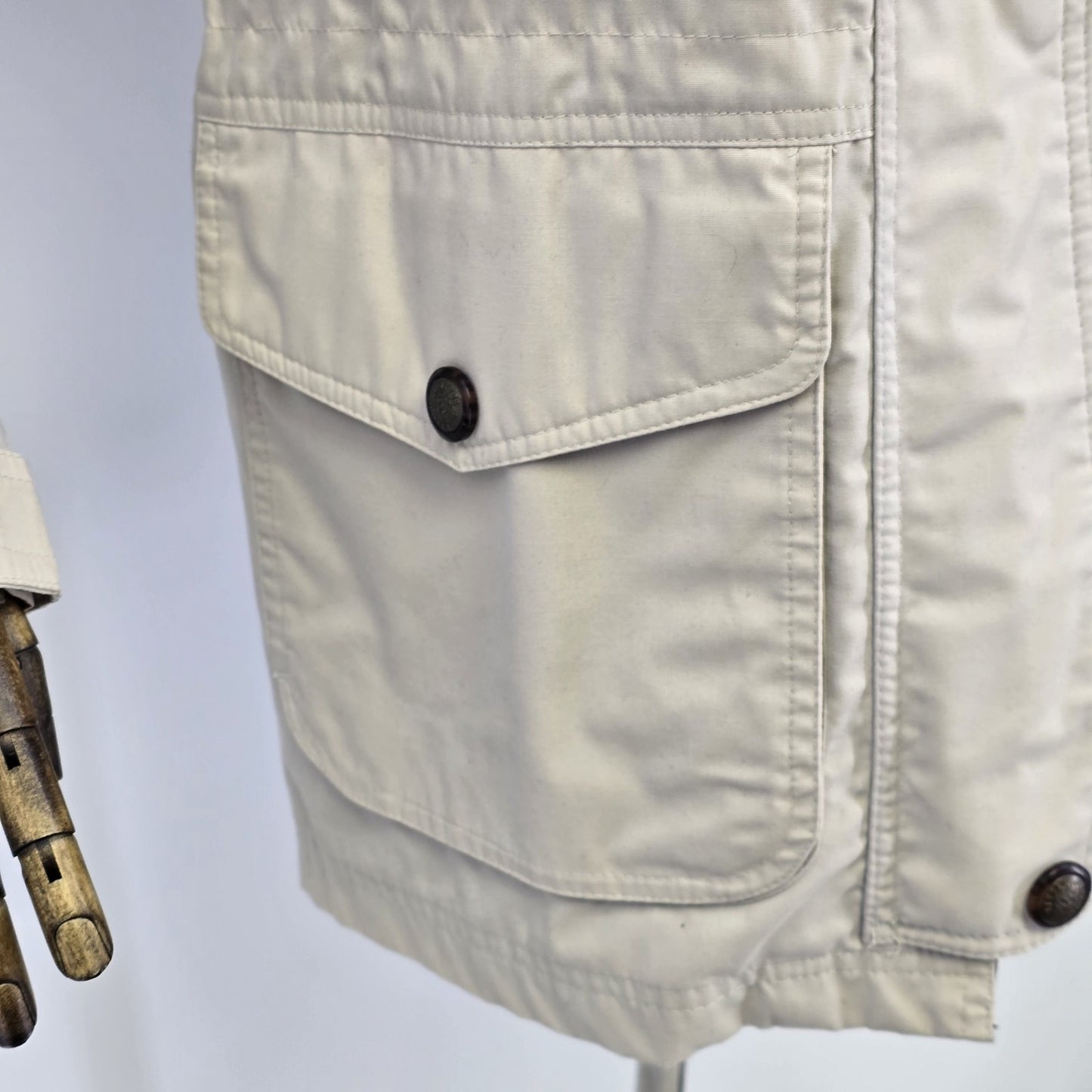 Pacific Trail Woman's Coat Beige Jacket w/ Navy Blue Trim & Lining No Hood Small