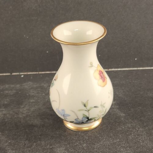 K&R Krautheim Selb Bavaria Germany Floral Vase Porcelain Gold Trim 3" Vintage