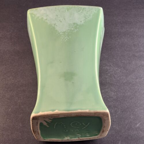 McCoy Pottery Green White Drip Vase 9.5" Flower MCM Vintage USA Mid-Century