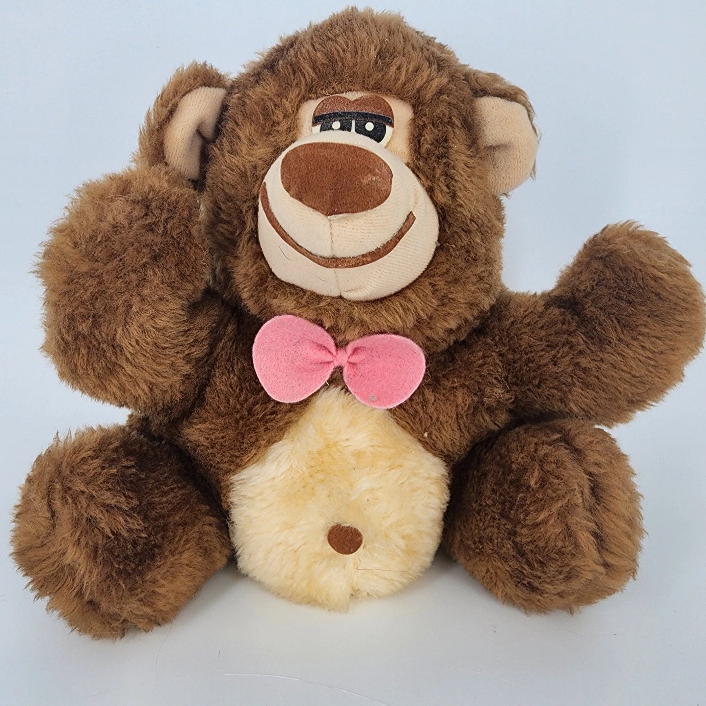 Brown Bear Plush Pink Bow 9" Stuffed Animal a Well-Made Toy Taiwan Vintage 1981