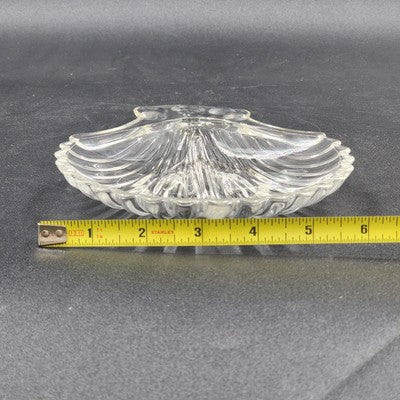 Clamshell Divided Crystal Glass Serving Dish 6"x1" 1950s Vintage