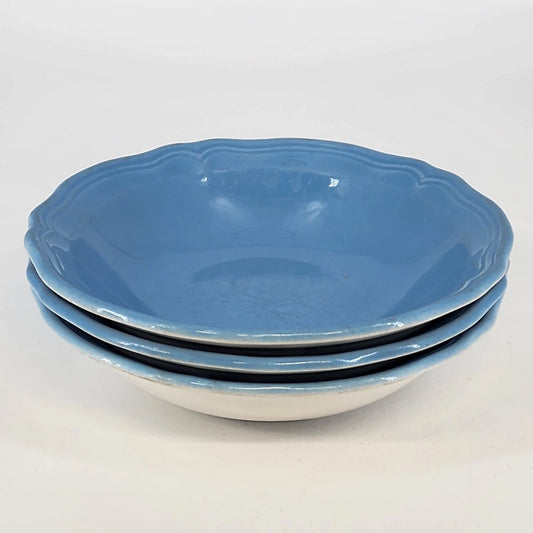 Linda Ironstone 4008 Cereal Bowl 3 Pcs Blue Top White Bottom 6.5" Utensil Marks