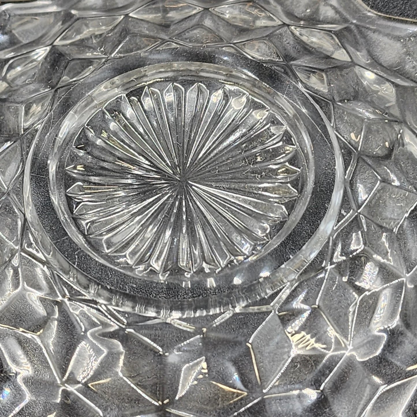 4 Fostoria Bread Butter Plates American Clear 6" Cubist Design Pressed Glass Vtg