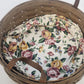 Longaberger Darning Basket 10" Round Floral Liner Double Leather Handle Vtg USA