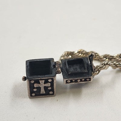 Silver Tone Rope Chain with Prayer Box Cross Design Charm Pendant 12" Necklace
