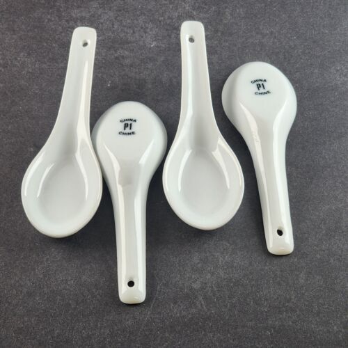 4 PC Porcelain Asian Soup Spoon Rice Ceramic White China P1 5-3/4" Glazed