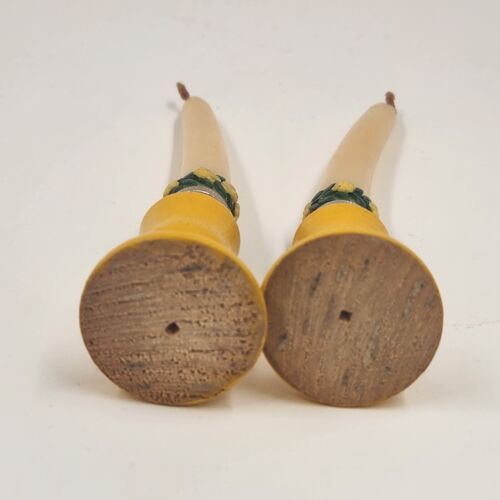 2 pc Erzgebirge Wood Miniature Candle Holders Tapers Yellow West Germany 5"