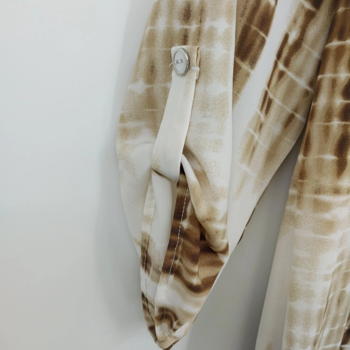 CL♡22 Tie Dye Dress Gold White Roll-Tab Sleeve Waist Tie Women's Large