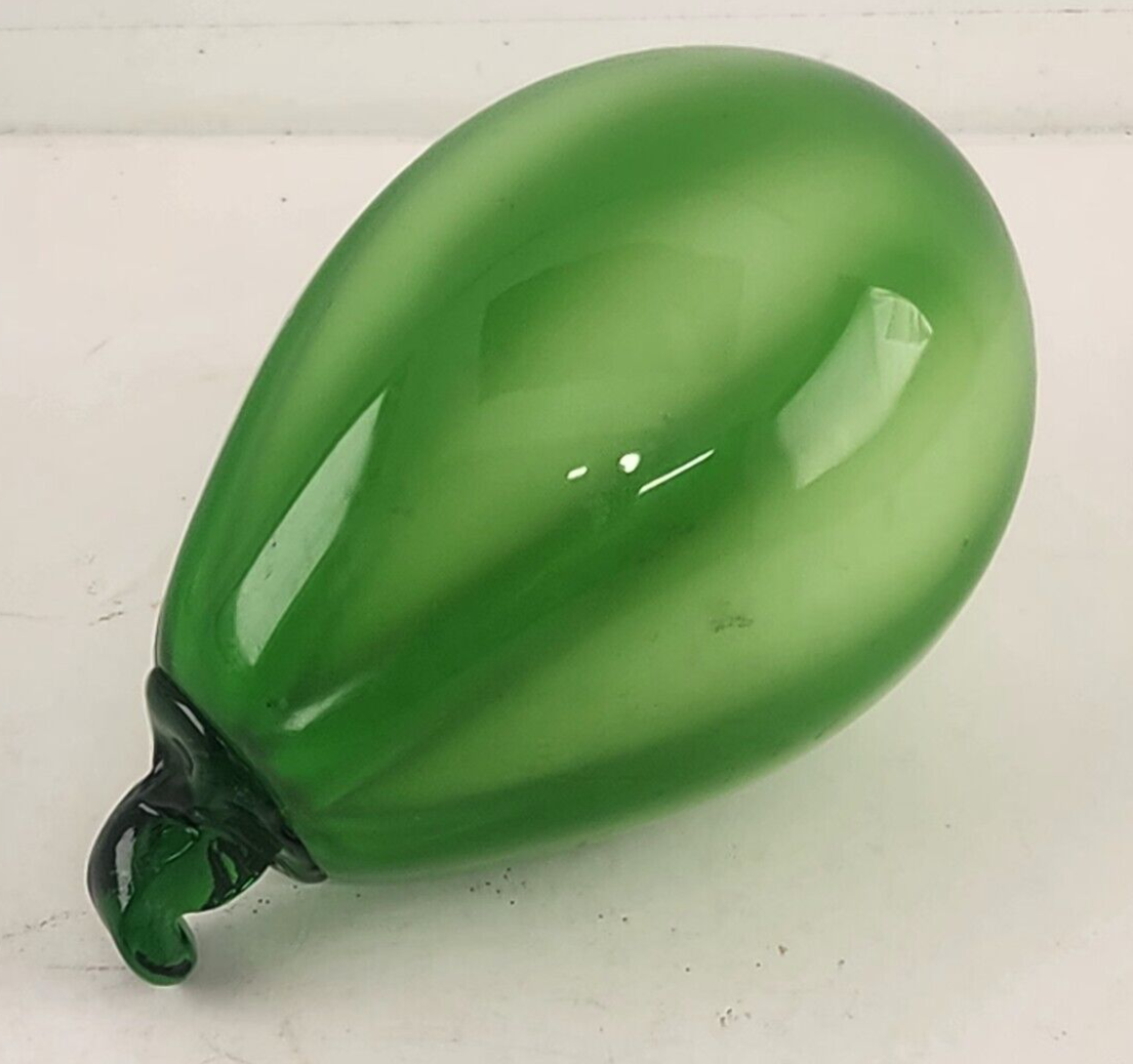 Art Glass Green Melon Green Stem Hand Crafted Decorative Vegetable 5.25" Long