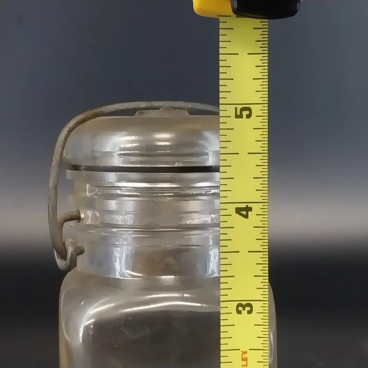 Hazel Atlas Half Pint Square Canning Jar Wire Bail Lid Clear Glass 5" Vintage