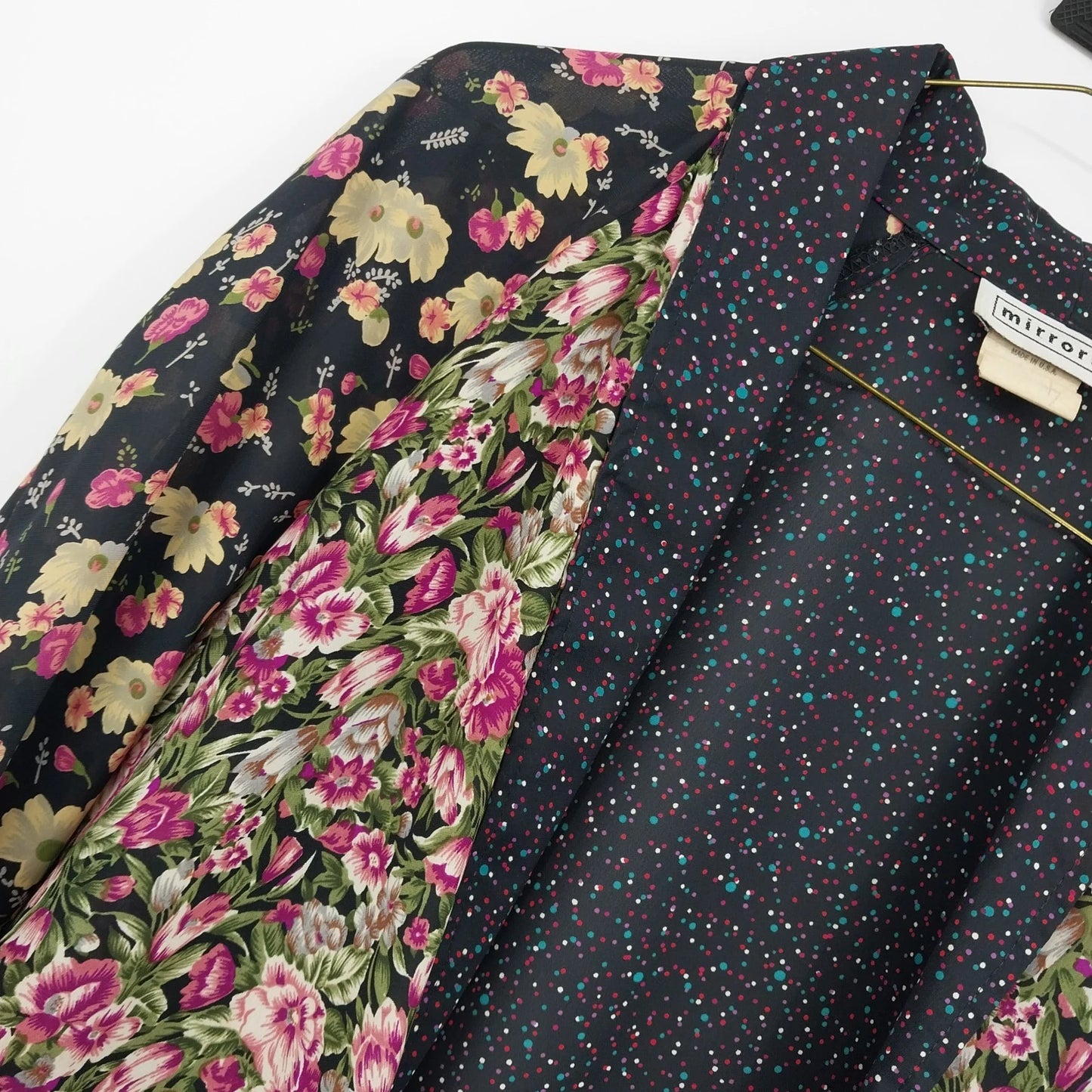 Mirrors Women's Medium Floral Open Front Cardigan Jacket Black Pink Pockets