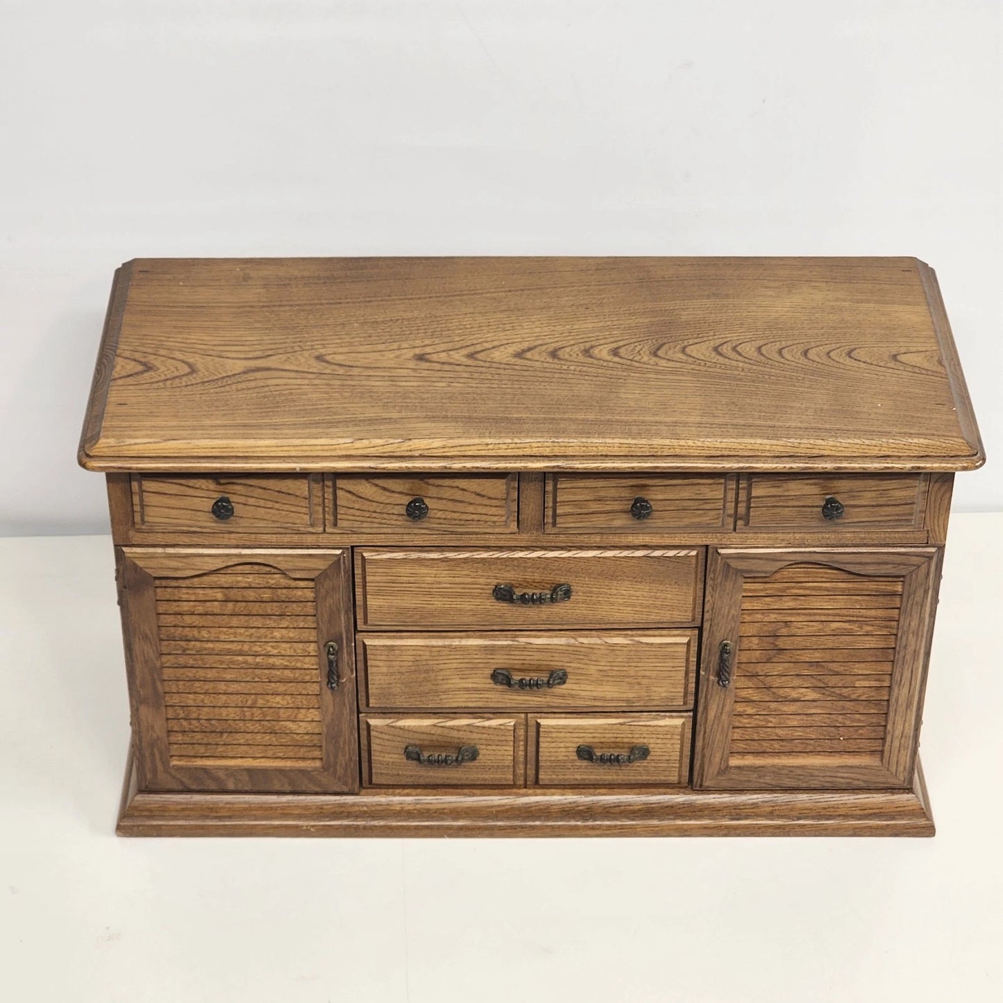 Prestige Wood Jewelry Box Cabinet 11 Drawer Louvered Doors Felt Lined 17"
