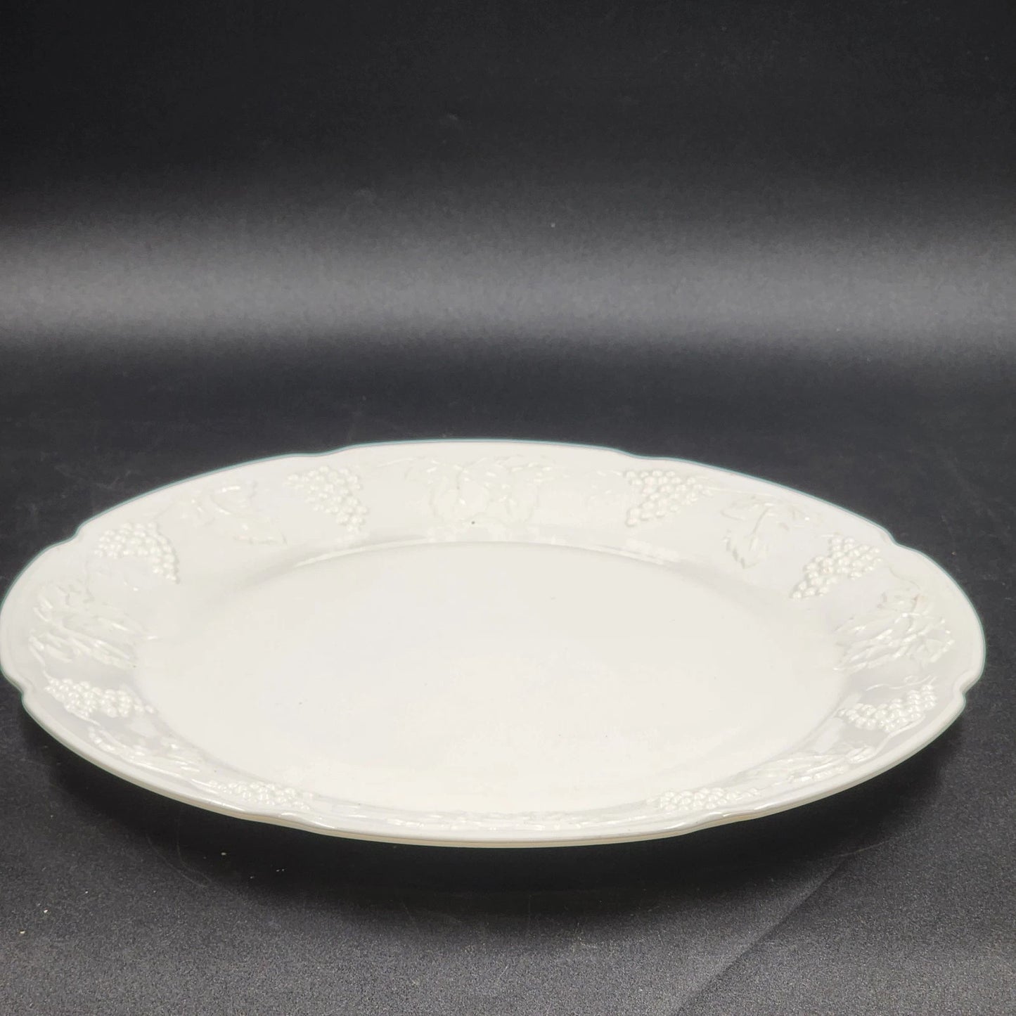 Indiana Milk Glass Platter 14" Round Harvest Grape Scalloped Torte Plate Vintage