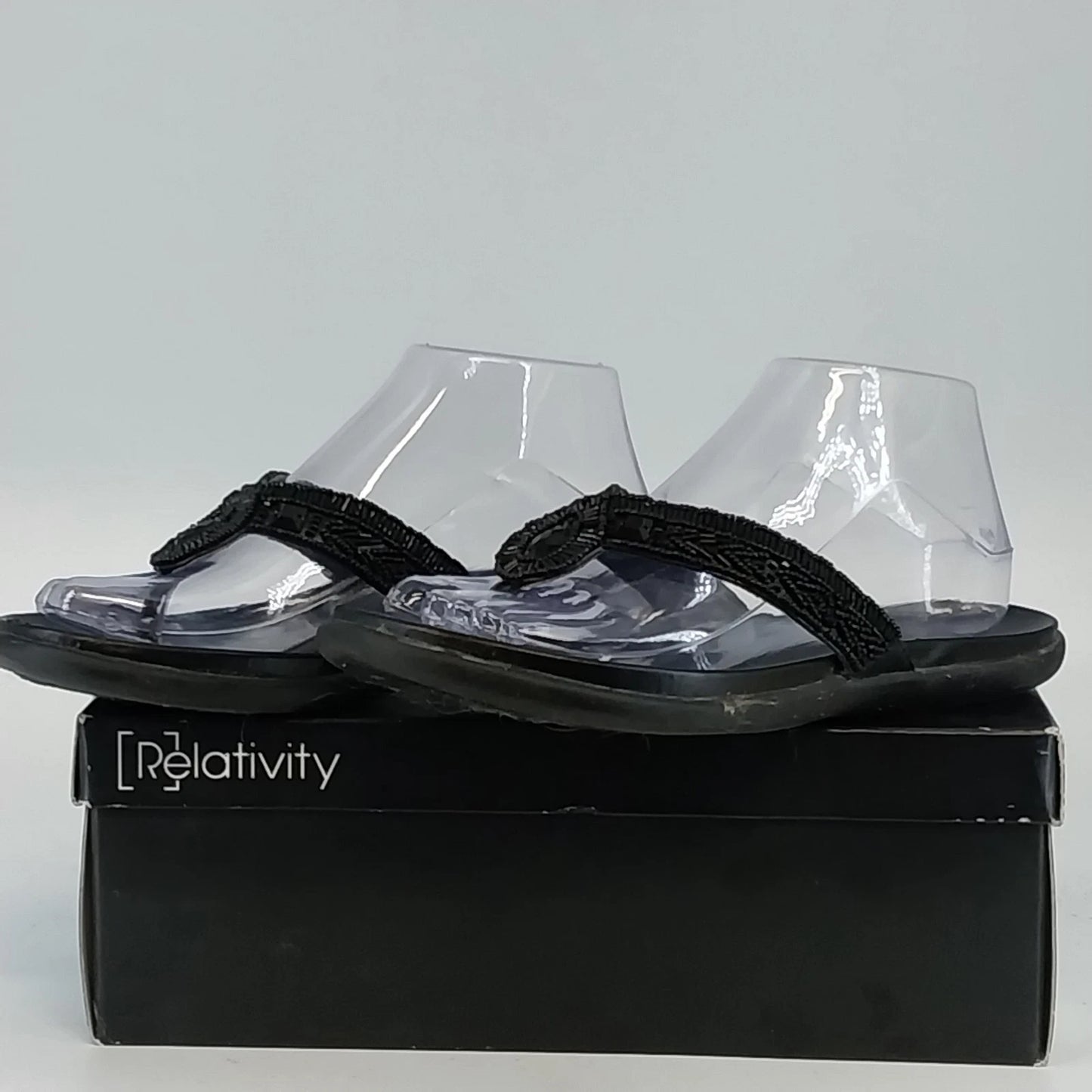 Relativity Park Black Sandals Women 8 M Rhinestone Embellished Straps Flip Flops