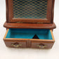 Wooden Musical Jewelry Box Jay Imports Angled Top Gold Diamond Blue Velvet 8"