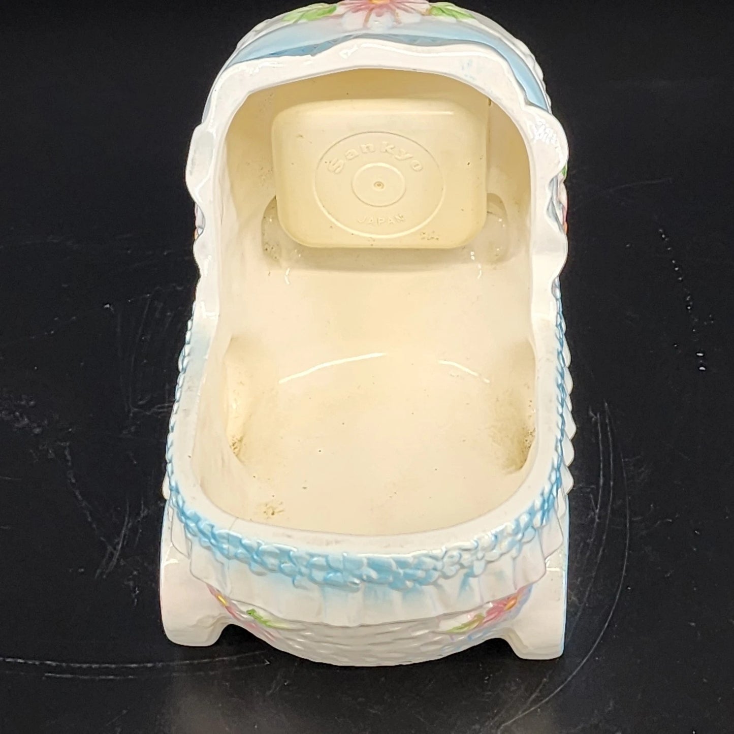 Ardco Japan Ceramic Baby Carriage Music Box Pink & Blue Nursery Decor 6" Works
