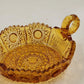 Amberina Cut Glass Nappy Bowl Hobstar Pattern 2 Handles Sawtooth Edge 8.75"