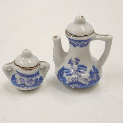 Collectible Miniature Tea Set Blue Chinese Willow Tree w/ Box Home Decor