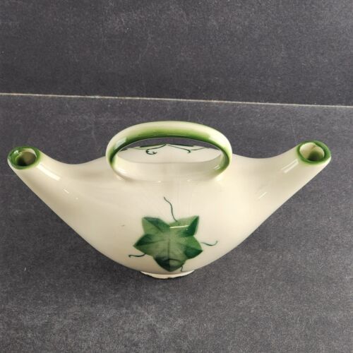 Double Spout Ceramic Ivy Leaf Pattern Oil & Vinegar Dispenser 8" Vintage Crazed