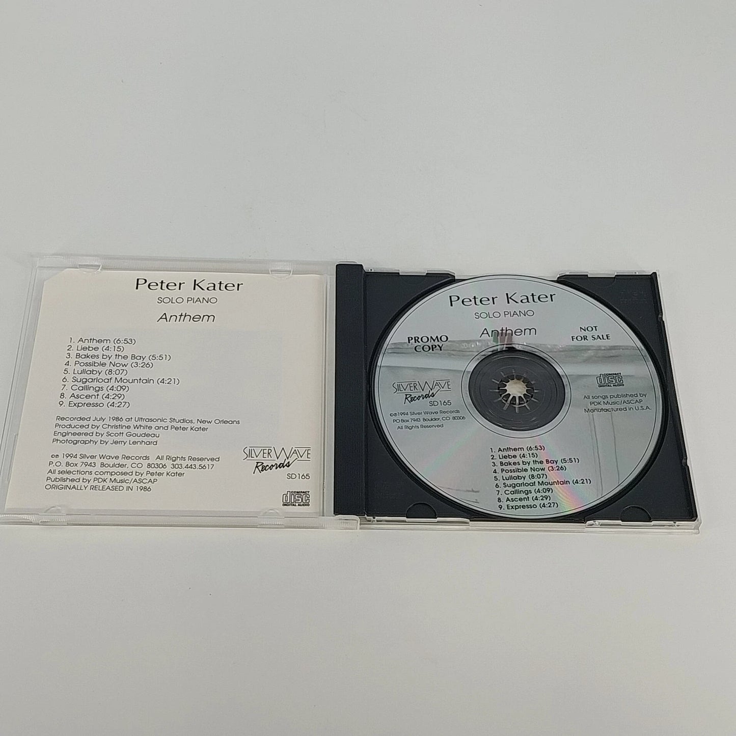 Peter Kater Anthem CD 1994 Solo Piano Silver Wave Records New Age Instrumental