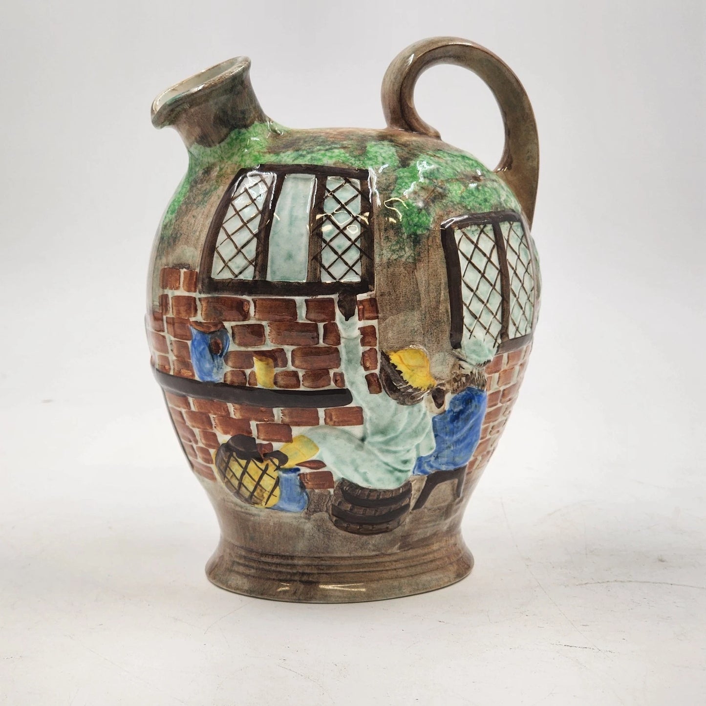 Radford Art Pottery Flagon Jug Hand Painted Wine Village Pub Scene England Vtg