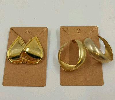 Set of Two Pair Large Gold Tone Pierced Earrings Chunky Hoop & Teardrop Shaped