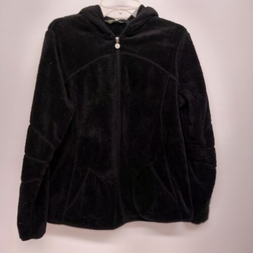 Eddie Bower Hoodie Black Sherpa Fleece Ladies Large/XL Full Zip Front