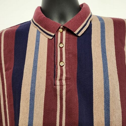 International Waters XL Polo Shirt Long Sleeve Knit Vertical Stripe Vintage