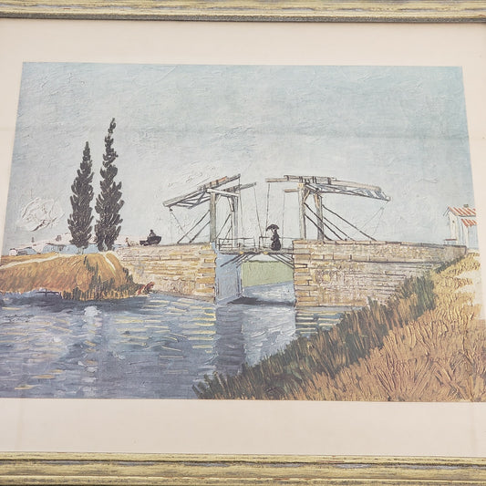 Framed Print Vincent van Gogh Langlois Bridge at Arles Vintage 1950 Wall Art 10"