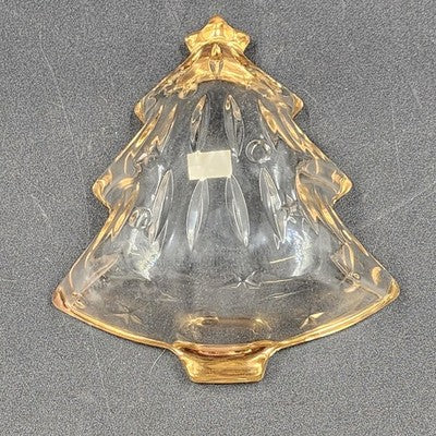 Candy Dish Christmas Tree Shaped Studio Nova Clear Crystal Gold Trim Japan 6"